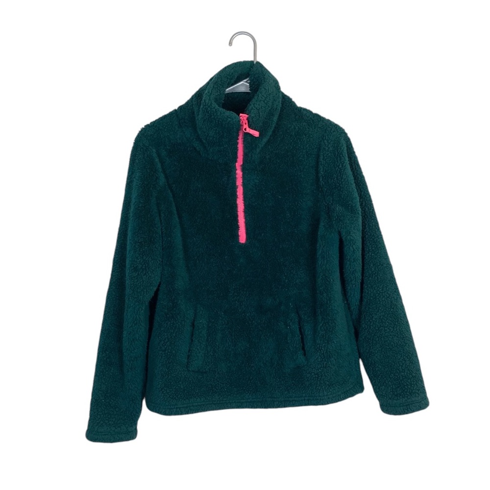 J crew green fleece Sherpa plush pull over jacket size xs cozy